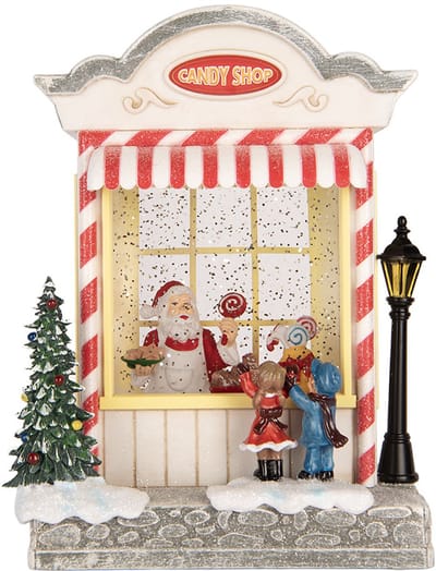 Clayre & Eef Kerstdecoratie met LED-verlichting en muziek Huis 16x12x23 cm / 3xAA Wit Kunststof