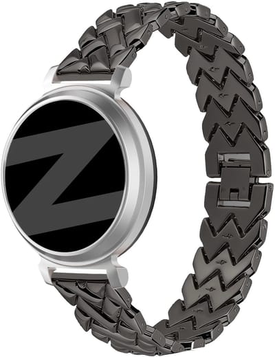 Bandz Metalen 'V-Type' bandje geschikt voor Garmin Lily 2 / Pebble Round 2 - Zwart
