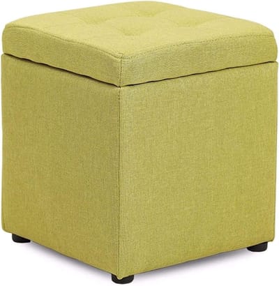 Stoffen poef - Voetenbankje - Extra zitplaats - Met opbergruimte - 30x30x35 cm - Groen