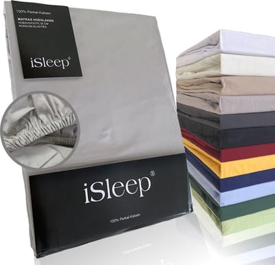 iSleep Perkal Hoeslaken - 100% Perkal Katoen - Hoge Hoek - Rondom Elastiek - Eenpersoons - 80x200 cm - Zilver