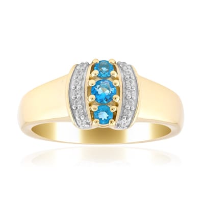 Cavill - Gouden ring 375 geelgoud met 2 Duitse Haüyne edelstenen 0,162 ct en 14 Tanzaniaanse zirkonen 0,086 ct - Luxe ronde Haüyne ring dames maat 17