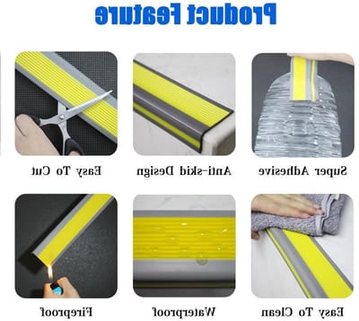 Non-slip trapleuningen met zelfklevende vinylrand, PVC rubberen hoeken, 2 meter lang, zwart met grijs, ideaal voor veiligheid en comfort
