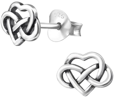 Joy|S - Zilveren Keltisch hartje oorbellen - infinity - 7 x 6 mm - geoxideerd