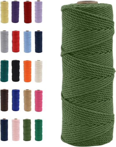 Natuurlijk Katoenen Macrame Touw van 100m in Avocado Groen, Ideaal voor DIY Creaties, Macrame Kunst en Cadeauverpakking