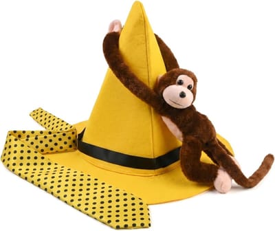3-delige aapenkostuumset voor heren met gele muts, stropdas met zwarte stippen, ideaal voor carnaval, Halloween en cosplay feestjes