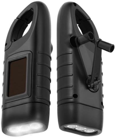 JustValue Opwindbare Zaklamp - Militaire zaklamp - LED Knijpkat - Noodverlichting - Dynamo - Zonne-energie - Solar - Zwart