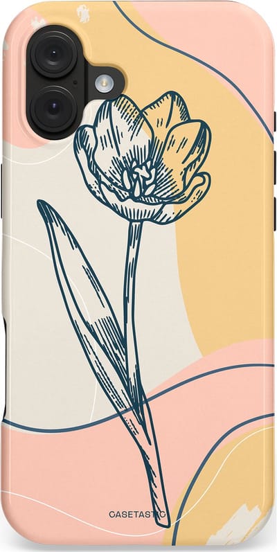 Casetastic hoesje geschikt voor Apple iPhone 16 Plus - MagSafe - Dubbellaagse bescherming - Lente tulp - Fashion Case - Perzik Beige Lichtgrijs