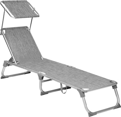 Zonneligstoel met dak, ligstoel, tuinligstoel, aluminium, verstelbare rugleuning, inklapbaar, licht, 55 x 193 x 31 cm, tot 150 kg belastbaar, tuin, balkon, terras, grijs gemêleerd GCB19TG