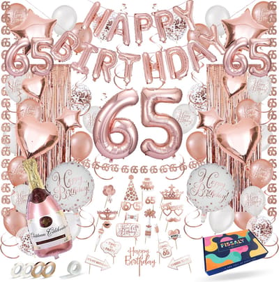 Fissaly 65 Jaar Rose Goud Verjaardag Decoratie Versiering – Feest - Helium, Latex & Papieren Confetti Ballonnen