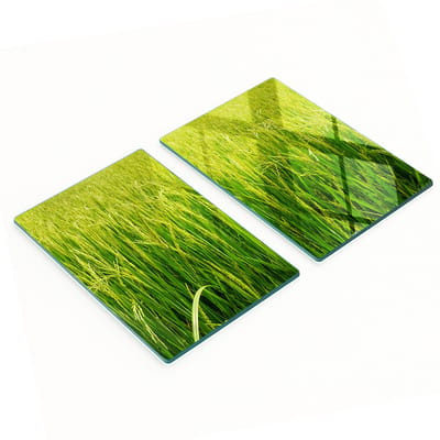 Keukenplanken van gehard glas met afbeelding, 2 stuks, rijstveld, 2x40x52 cm