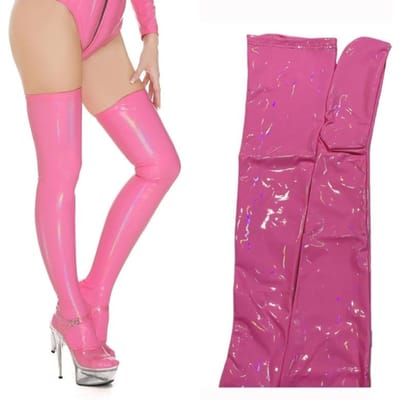 Gotische Lakleren Kousen Olie Glanzend Boven de Knie Hoge Kousen Nachtclub Stijl Feest Danskleding Effen Sexy Kousen M ( S - M ) pink