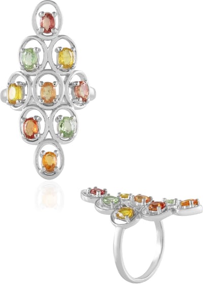 Cavill - Zilveren ring met 9 Madagaskar saffieren 1,898 ct - 925 Sterling Zilver met Platina afwerking - Luxe asymmetrisch design