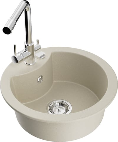 Mexen Diego granieten gootsteen met 1 bak met Duero keukenmengkraan, beige - 6512-69-671600-00