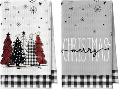 Buffalo Plaid Sneeuwvlok Boom Merry Christmas Keukenhanddoeken Vaatdoeken, 40x60cm Ster Microfiber Doek Keuken Droogdecoratie Set van 2