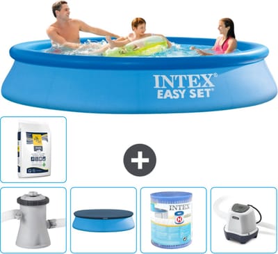 Intex Rond Opblaasbaar Easy Set Zwembad - 305 x 61 cm - Blauw - Inclusief Pomp - Afdekzeil - Filter - Zoutwatersysteem - Zwembadzout - 6-delig