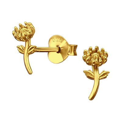 Joy|S - Zilveren petit bloem oorbellen - klein bloemetje oorknopjes - 4 x 7.9 mm - sterling zilver 925 gold plated