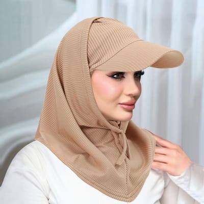 Klassieke Casual Effen Kleur Fietsen Sjaal Hijab Hoofddoek Wikkel Nek Beschermen Hijab Baseballpetten Gebreide Moslim Tulband Muts Vrouwen beige