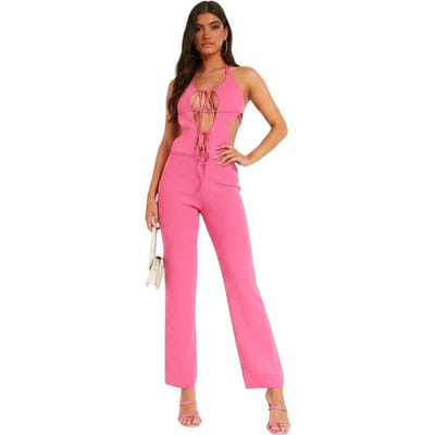 Missy Empire Dames/Cut Out Gebreide Voorstrik Jumpsuit (Roze)
