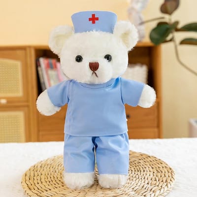 Creatieve dokter verpleegster teddybeer kan logo printen pluche speelgoed pop witte jas uniform beer medische activiteit 30cm