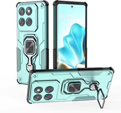 MobyDefend Hoesje - Geschikt voor Motorola Edge 60 / Motorola Edge 60 Fusion - Dubbelgelaagde Pantsercase Met Standaard - Turquoise
