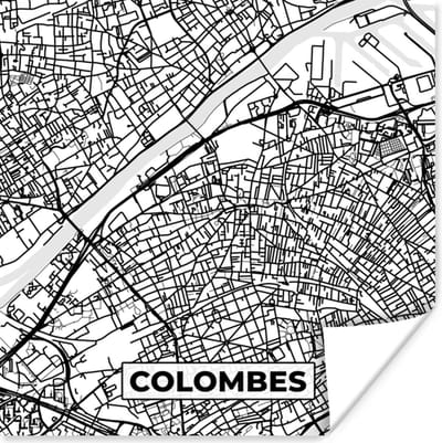 Poster Frankrijk - Kaart - Plattegrond - Colombes - Stadskaart - Zwart wit - 100x100 cm XXL