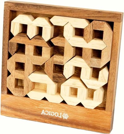 Geometrische Houten Puzzel - Hersenkraker Puzzelbox - Logica Trainen - Extreem Moeilijkheidsgraad - 14 x 14 x 1.5 cm - Houtkleur