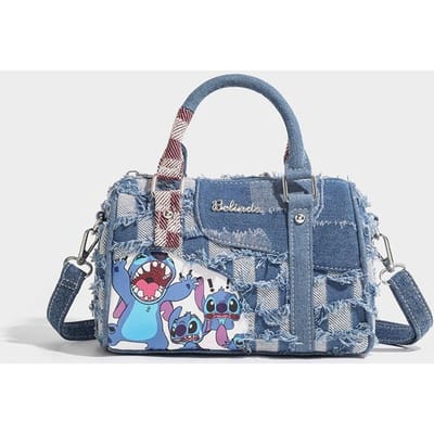 Cartoon Teddy Stof Geperforeerd en Aan elkaar gestikt, Crossbody Handtas voor Dames, Kussentas, Emmerzak blauw