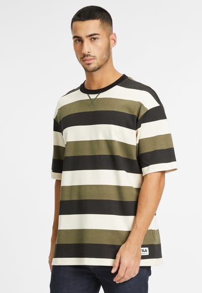Fila T-Shirt Taichung Gestreept Verlaagd Schouder T-shirt Olijf Nacht Gestreept
