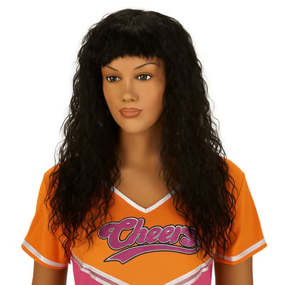 Zwarte Krul Pruik met Pony – Verkleed Pruik Dames – Party Wig – Feest & Carnaval – Lang Haar