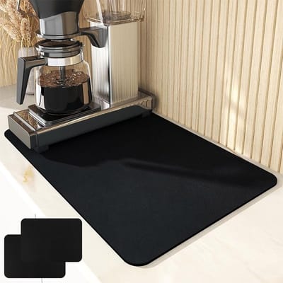 Drainerende Mat Set van 2, 60 x 50 cm, Sneldrogende Keukenmat voor Afwas en Koffie, Zwart