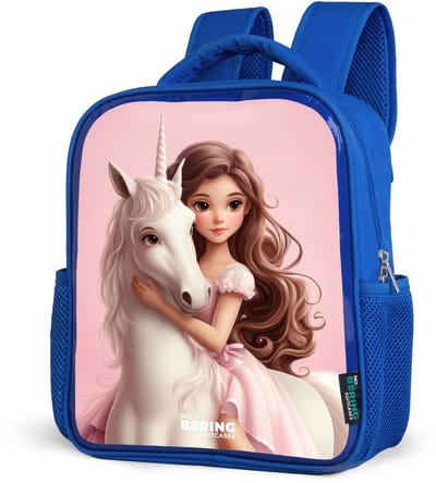 NoBoringSuitcases.com® - Rugzak blauw - Schooltas jongens - Meisje met witte eenhoorn op roze achtergrond - Kinder rugtas jongen - Boekentas kind - Kinderrugzak voor school - Schoolrugzak