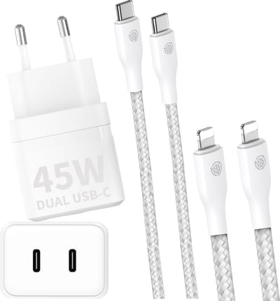 Usb adapter geschikt voor Galaxy A57, A56, A55, A36, A35, A26, A25, A23, Z Flip 7, Z Flip 6, Z Fold 7 - 45w usb C Oplader 2 Poorten + usb C Kabel 1 Meter