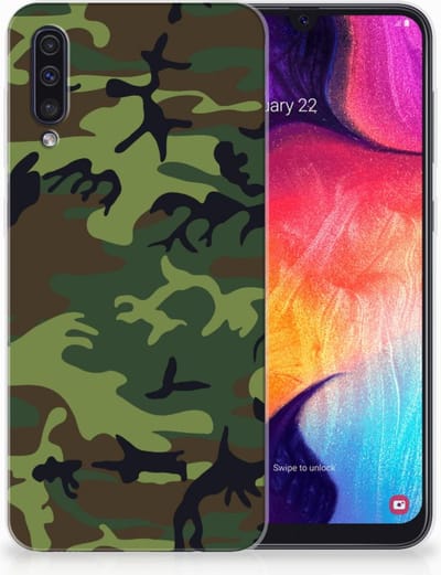 Back Cover voor Samsung Galaxy A50 TPU bumper Army Dark