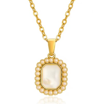 Cilla Jewels Goudkleurige Dames Ketting met Rechthoekige Parelmoer Hanger