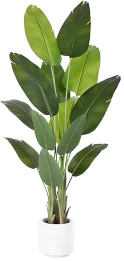ZEEOZE Kunstmatige Paradijsvogelplant 180cm Grote Kunstmatige Planten Buiten Grote Nepplant met Witte Pot Nepplanten voor Binnen met 13 Bananenbladeren voor Decoratie Kantoor Thuis Slaapkamer