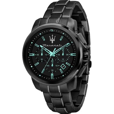 Maserati Successo Zwart Metaal Heren Solar Kwarts Chronograaf R8873644003 zwart