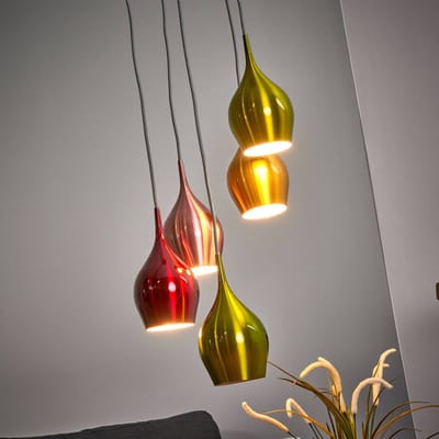 Searchlight Vibrant - hanglamp m. kleurige schermen 5 lichtbr.