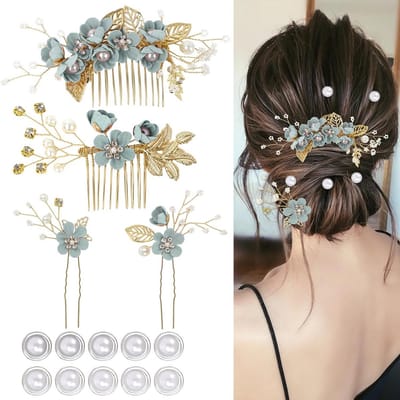 Haaraccessoires voor bruiloften - 4 delige set - groene bloemen - elegant ontwerp voor bruiden - ShopVlot