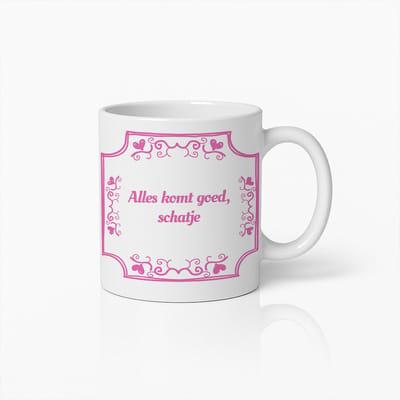 Alles Komt Goed Schatje Mok 330ml – Liefdevolle Positieve Quote Koffiebeker – Romantisch Cadeau voor Haar of Hem