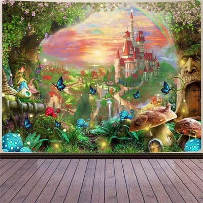Sprookjes Fantasy Wereld Kasteel Wandkleed Cartoon Bos Wandkleed Magisch Wandkleed Meisjes Slaapkamer Woonkamer Studentenkamer Feest Muur Decoratie 40x60 cm
