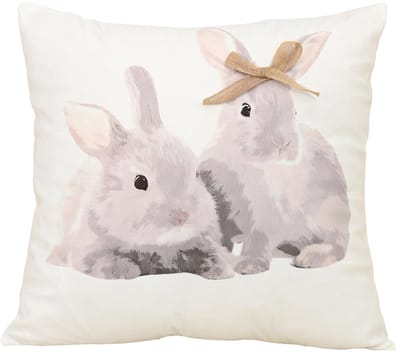 Dailygoods - Pasen Kussenhoes 45x45 cm met Konijnenmotief en Strik - Decoratieve Sierkussenhoes voor Bank, Woonkamer en Slaapkamer - Lente Decoratie