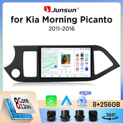 Junsun draadloze CarPlay Android Auto autoradio voor Kia Picanto Mk2 (TA) 2011-2017 met ingebouwde koelventilator, Android GPS navigatie, multimediaspeler, WiFi, DSP, RDS, BT, SWC, IPS touchscreen,