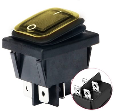 Orbit Electronic Wipschakelaar ON-OFF - 4-pins - 30x22mm - 16A 250V - Spat Waterdicht - KCD4-201-16 - Geel