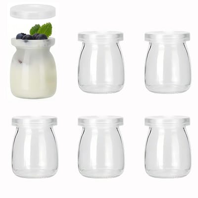 Dailygoods- Yoghurtpot Set van 6 - Glazen Yoghurtpotten - Lekvrije Deksels - Reisformaat - Vaatwasserbestendig - Hoogwaardig Glas - Opbergpot
