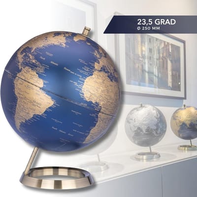 TROIKA Tafel Design Globe / wereldbol / Hoogwaardige afwerking: 23,5 graden wereldbol met een diameter van 25 cm, draaibaar op een stabiele metalen voet / Matte, tweekleurige wereldbol (25 cm diameter) met een helling van 23,5 graden