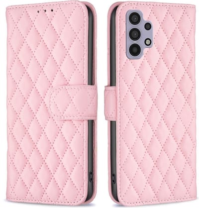 BINFEN Hoesje - Geschikt voor Samsung Galaxy A32 5G Hoesje - BINFEN Rhombus Book Case - Roze