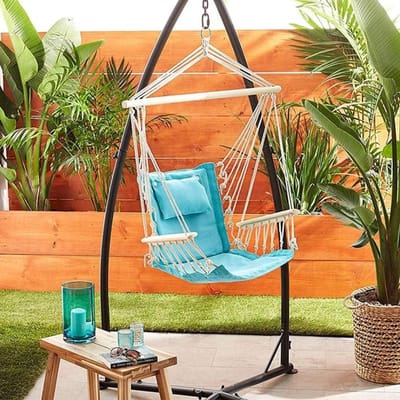 Hangmat met standaard - Dubbele hangmat - Buiten ontspannen - Draagbaar en gereedschapsloos - 214 x 113 cm - Zwart