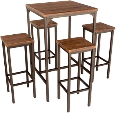 Vierkante Bartafel Set met 4 Krukken Bruin Woonkamer Keukenmeubel