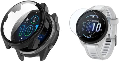 Strap-it Hard Case (Zwart) + Screenprotector - Geschikt voor Garmin Forerunner 965 - Beschermende hoes - Schermbeschermer - Schokbestendig & krasbestendig - 360° volledige bescherming - Bundel