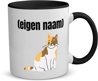 Akyol - kat met eigen naam koffiemok - theemok - zwart - Katten - katten liefhebbers - iemand die houdt van katten - verjaardag - cadeau - kado - 350 ML inhoud
